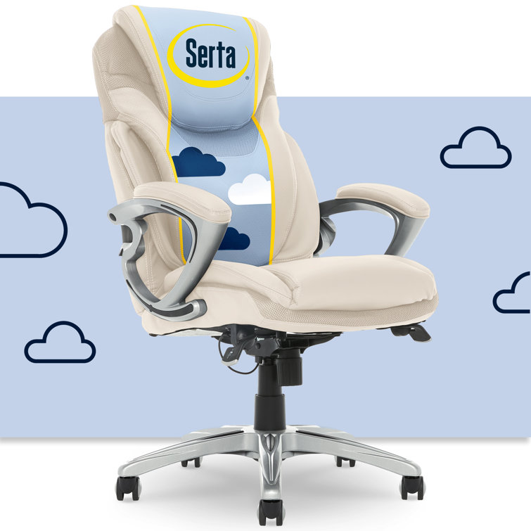 Cream High Back Swivel Faux Leather Executive Chair with Metal Frame