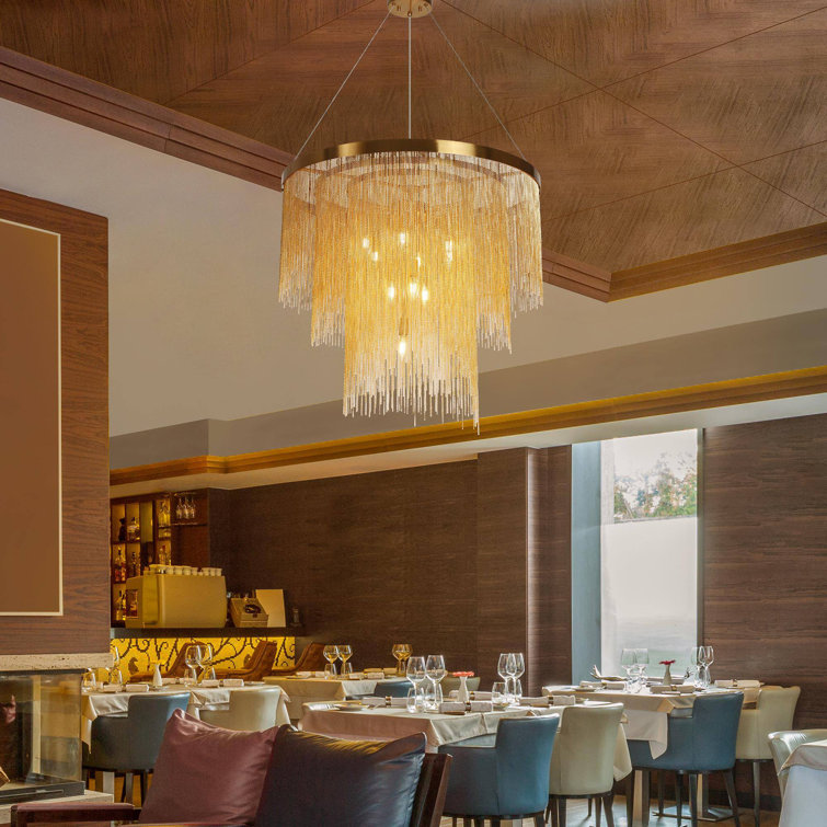 Gold 3-Tier Chain Tassel Drum Chandelier