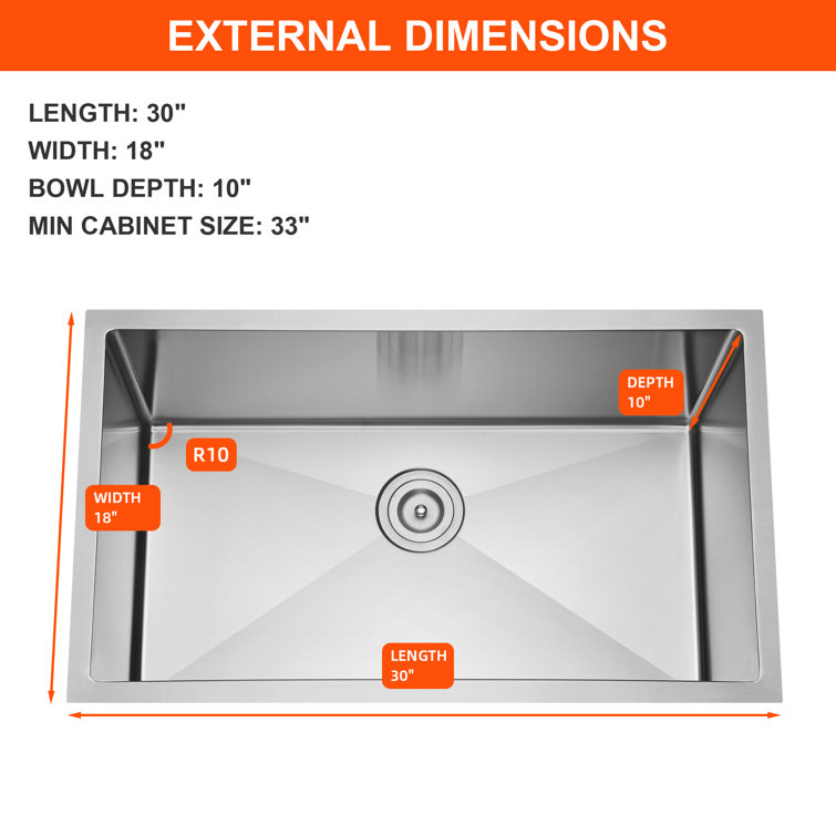 30 Inch Stainless Steel Undermount Single Bowl Kitchen Sink