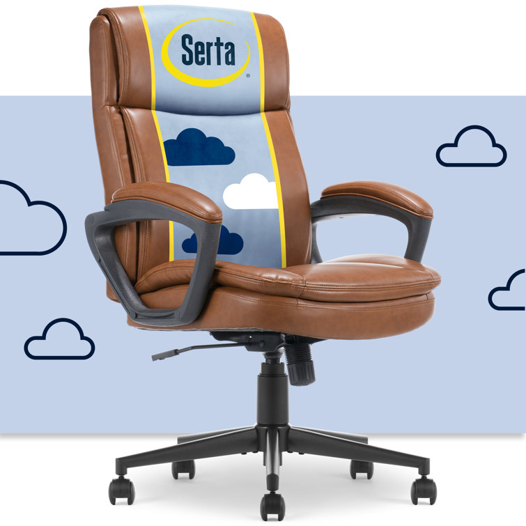 Brown Bonded Leather Executive Swivel Office Chair with Fixed Arms