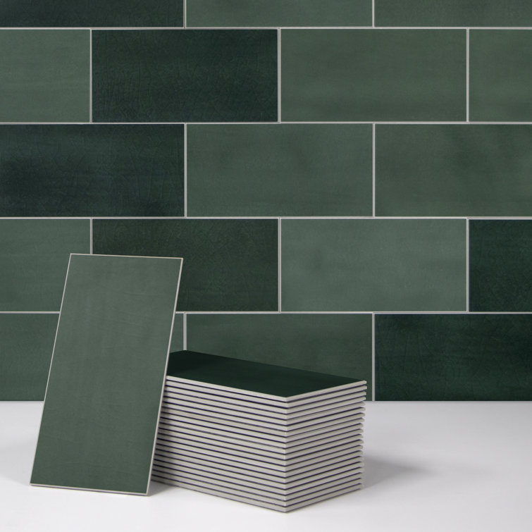 Green Stone Composite Peel and Stick Subway Wall Tiles