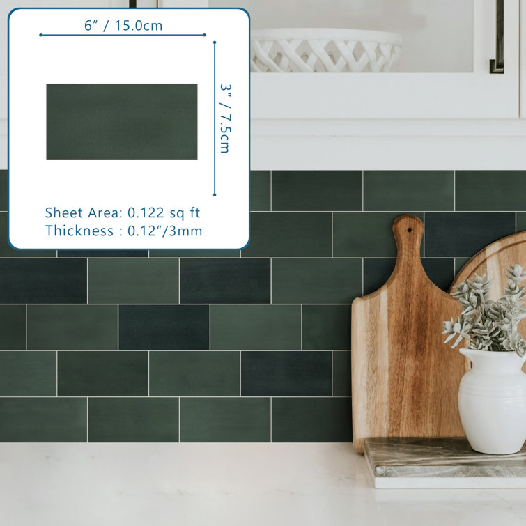 Green Stone Composite Peel and Stick Subway Wall Tiles