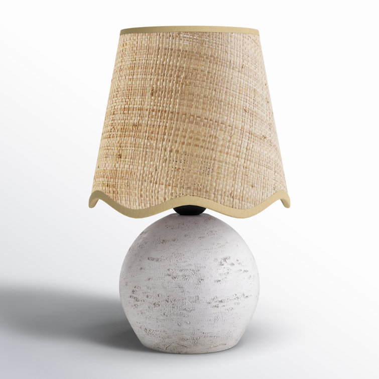 White Textured Resin Table Lamp with Yellow Linen Shade