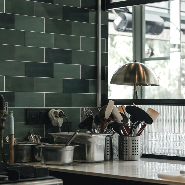 Green Stone Composite Peel and Stick Subway Wall Tiles
