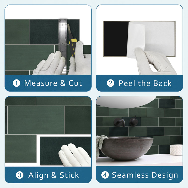 Green Stone Composite Peel and Stick Subway Wall Tiles