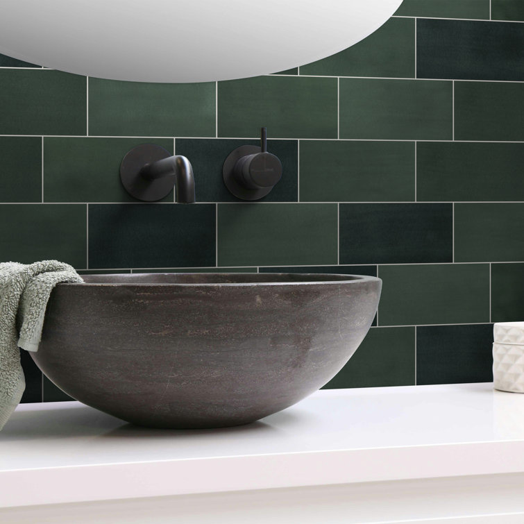 Green Stone Composite Peel and Stick Subway Wall Tiles