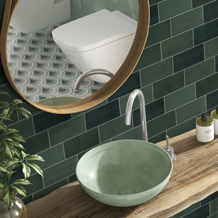 Green Stone Composite Peel and Stick Subway Wall Tiles