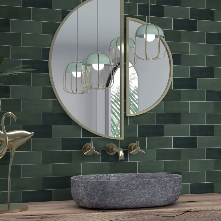 Green Stone Composite Peel and Stick Subway Wall Tiles