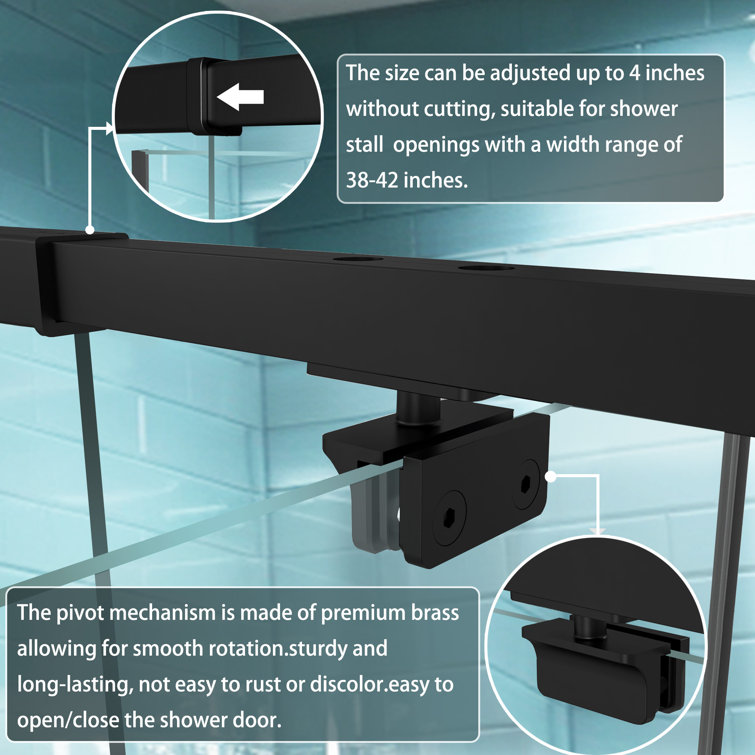 42 in. Matte Black Semi-Frameless Pivot Shower Door with Clear Glass