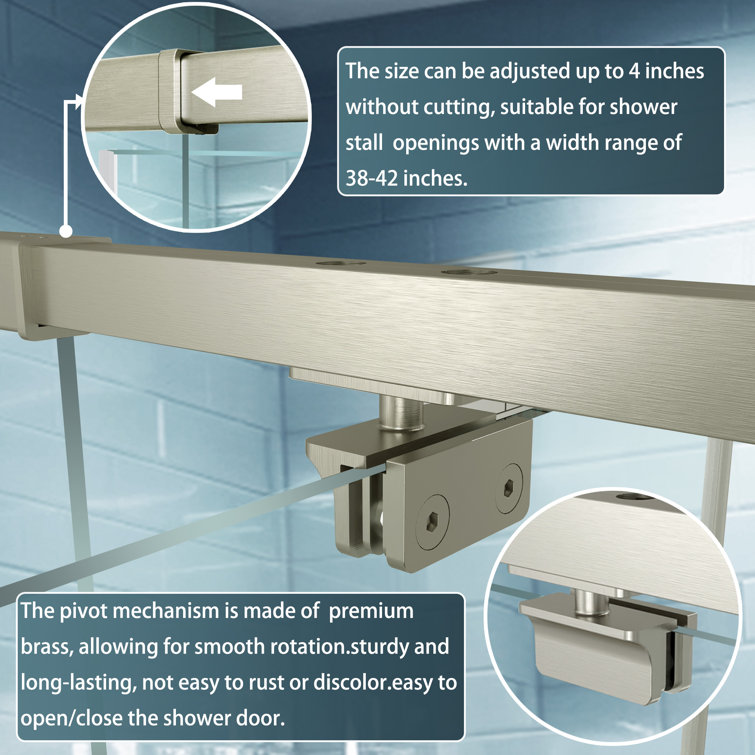 42 in. Brushed Nickel Semi-Frameless Pivot Shower Door