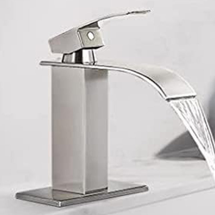 Brushed Nickel Modern Waterfall Bathroom Faucet with Single Handle