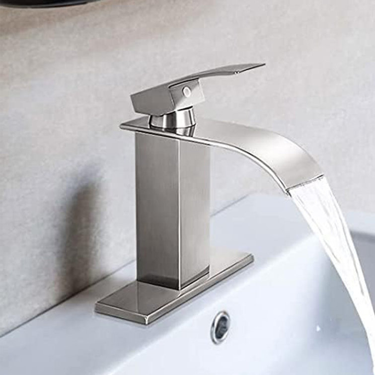 Brushed Nickel Modern Waterfall Bathroom Faucet with Single Handle