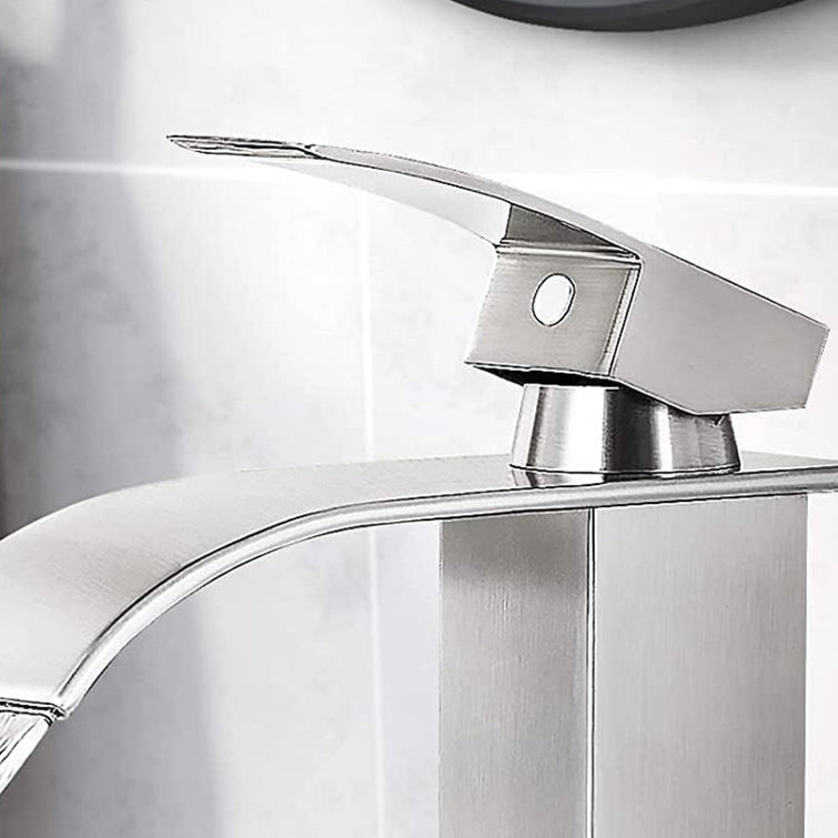 Brushed Nickel Modern Waterfall Bathroom Faucet with Single Handle