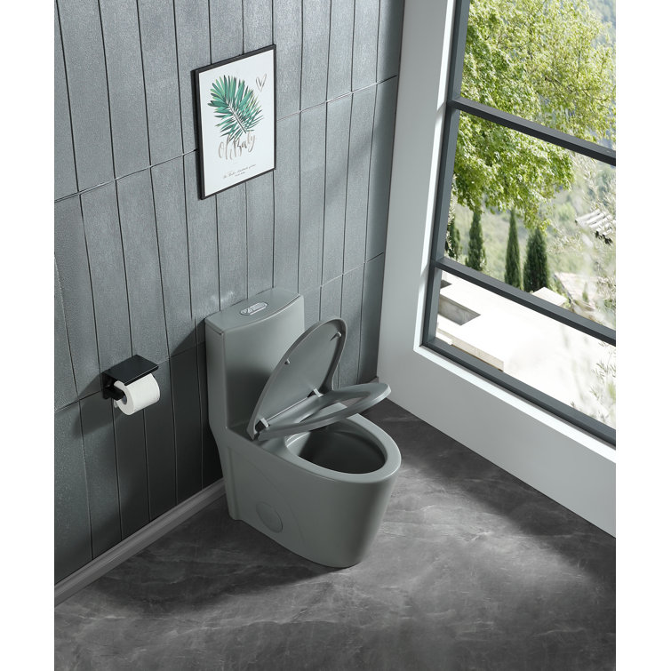 Light Gray Ceramic Dual-Flush Elongated One-Piece Toilet