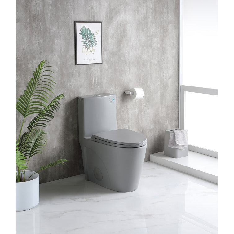 Light Gray Ceramic Dual-Flush Elongated One-Piece Toilet