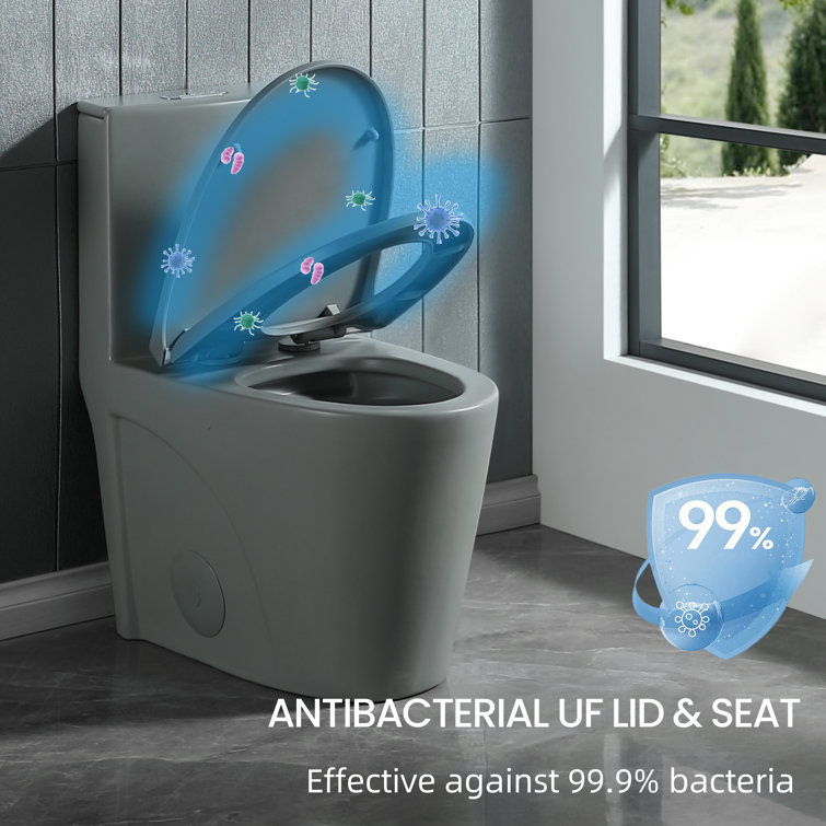Light Gray Ceramic Dual-Flush Elongated One-Piece Toilet