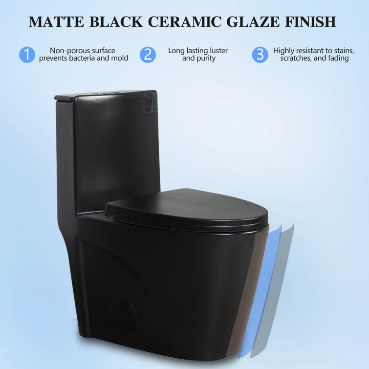 Matte Black Ceramic Dual Flush Elongated One-Piece Toilet