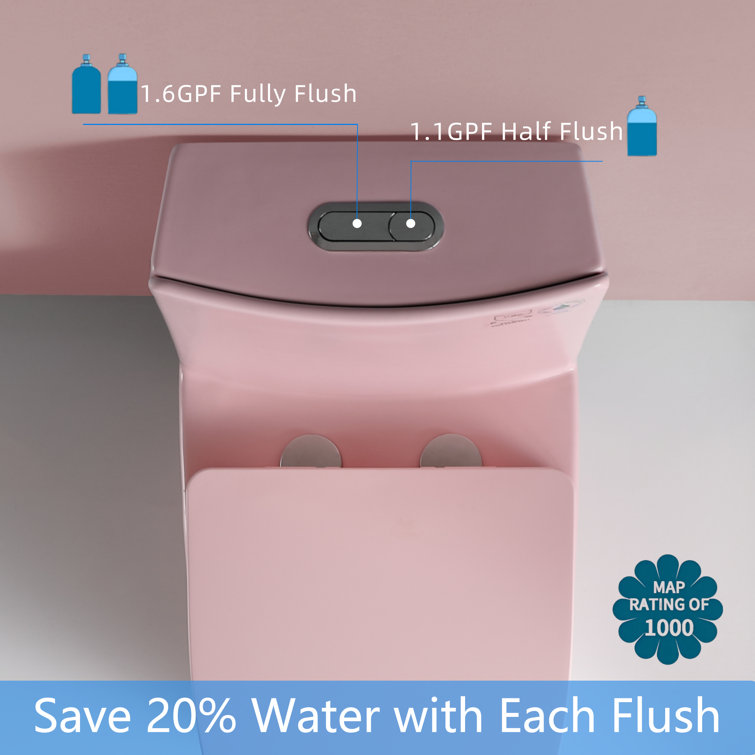 Pink Elongated Free Standing Dual Flush Toilet with Seat