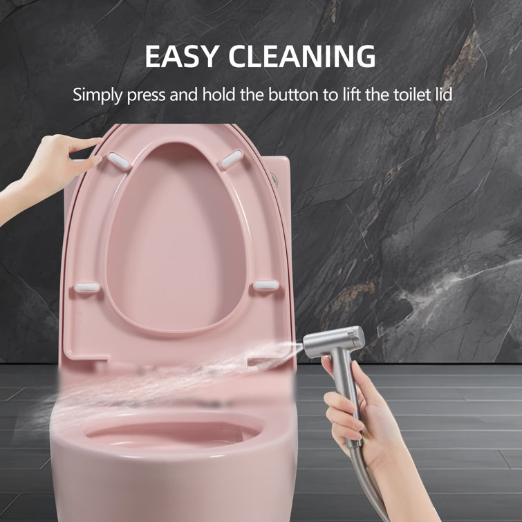 Pink Elongated Free Standing Dual Flush Toilet with Seat