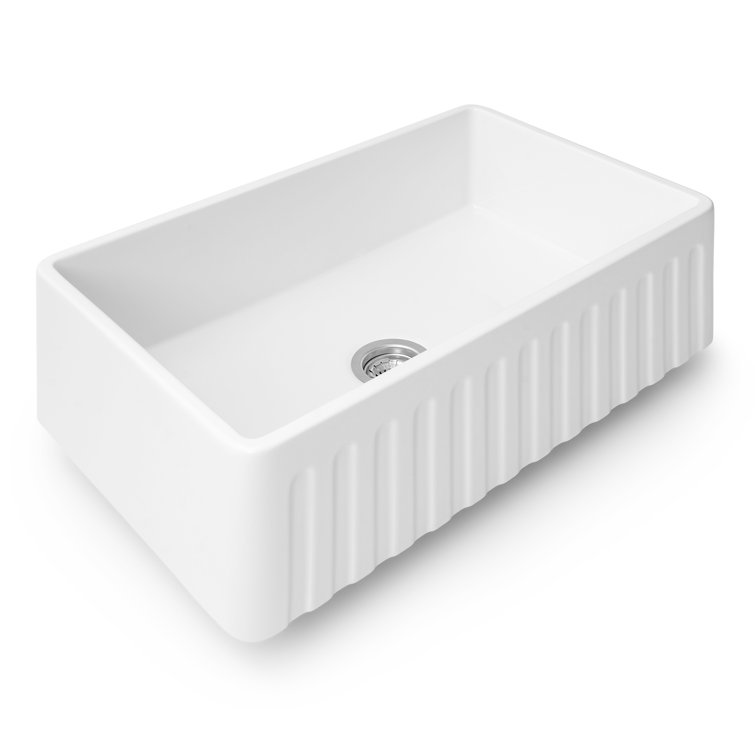 Ruvati 33" White Fireclay Reversible Farmhouse Kitchen Sink