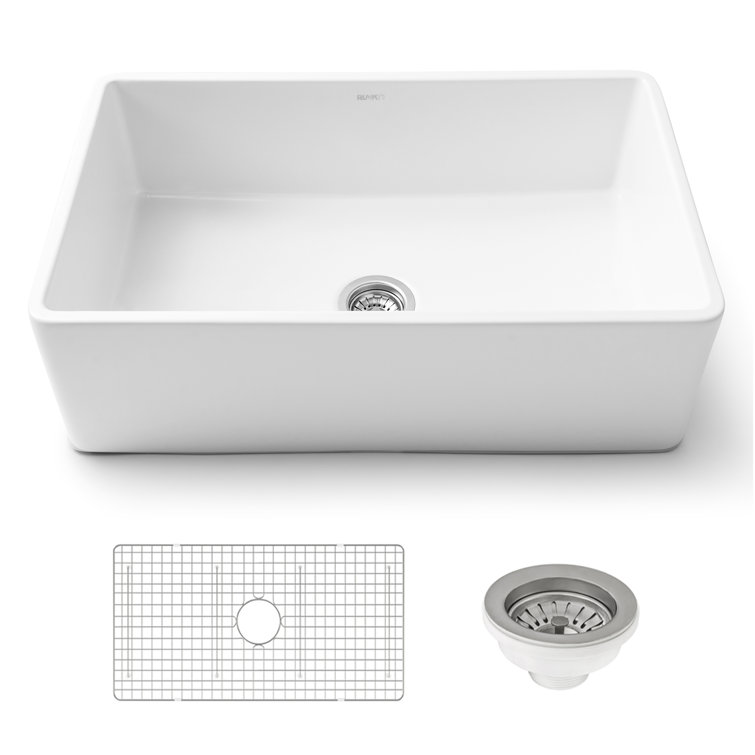 Ruvati 33" White Fireclay Reversible Farmhouse Kitchen Sink