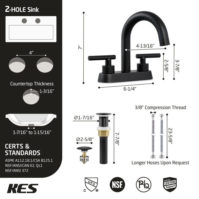 Matte Black Brass 4-Inch Centerset Bathroom Faucet with Drain Assembly