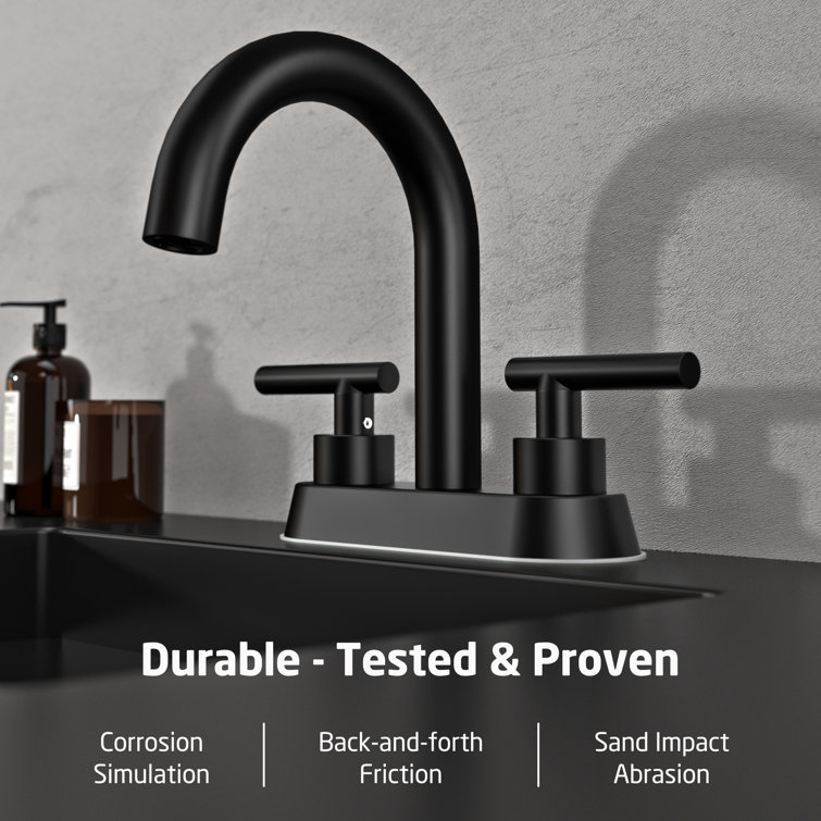 Matte Black Brass 4-Inch Centerset Bathroom Faucet with Drain Assembly