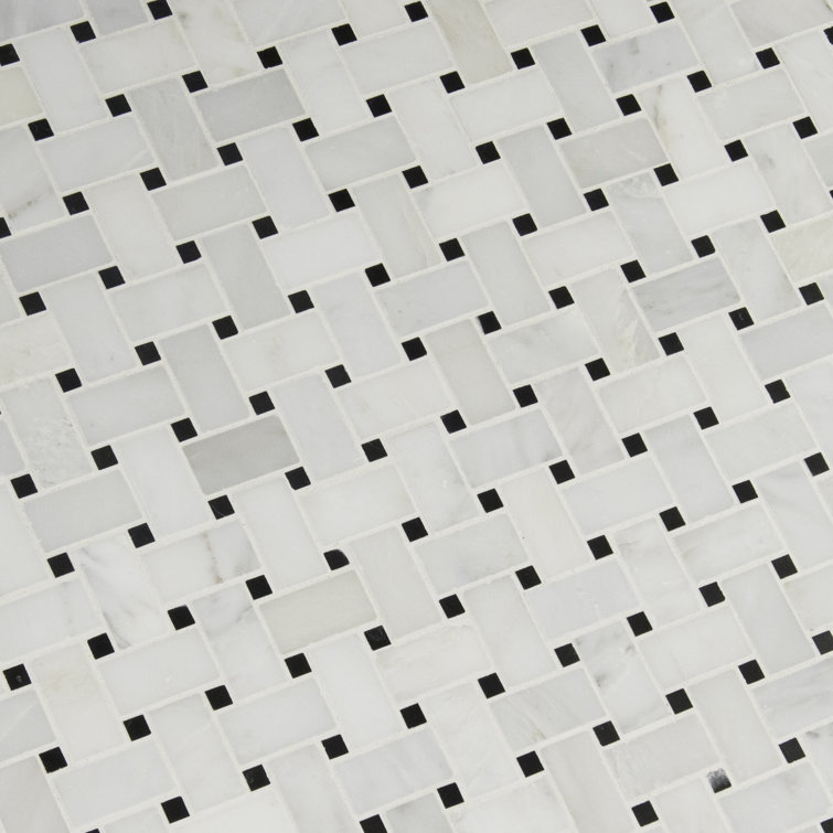 Arabescato Carrara White Marble Basketweave Mosaic Tile Sheet