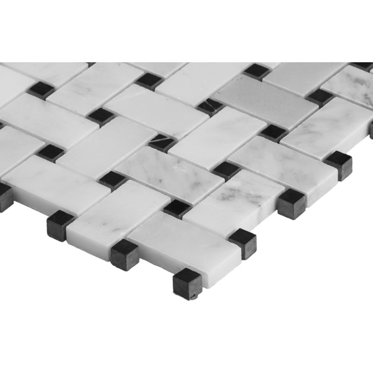 Arabescato Carrara White Marble Basketweave Mosaic Tile Sheet