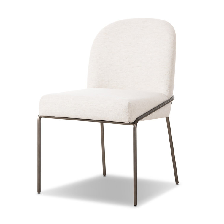 Cream Genuine Leather Upholstered Side Chair with Matte Black Metal Legs