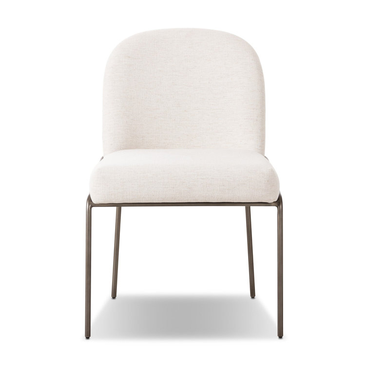 Cream Genuine Leather Upholstered Side Chair with Matte Black Metal Legs