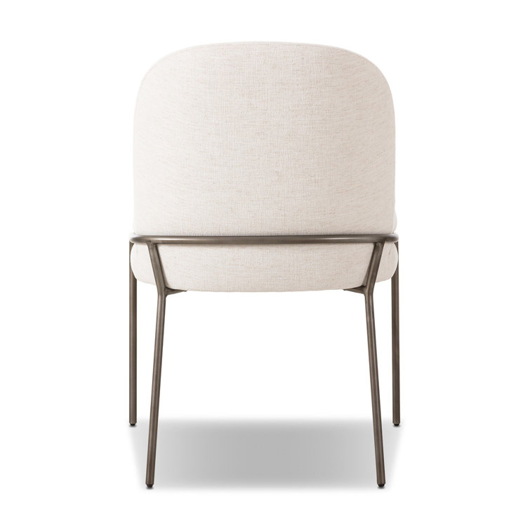 Cream Genuine Leather Upholstered Side Chair with Matte Black Metal Legs