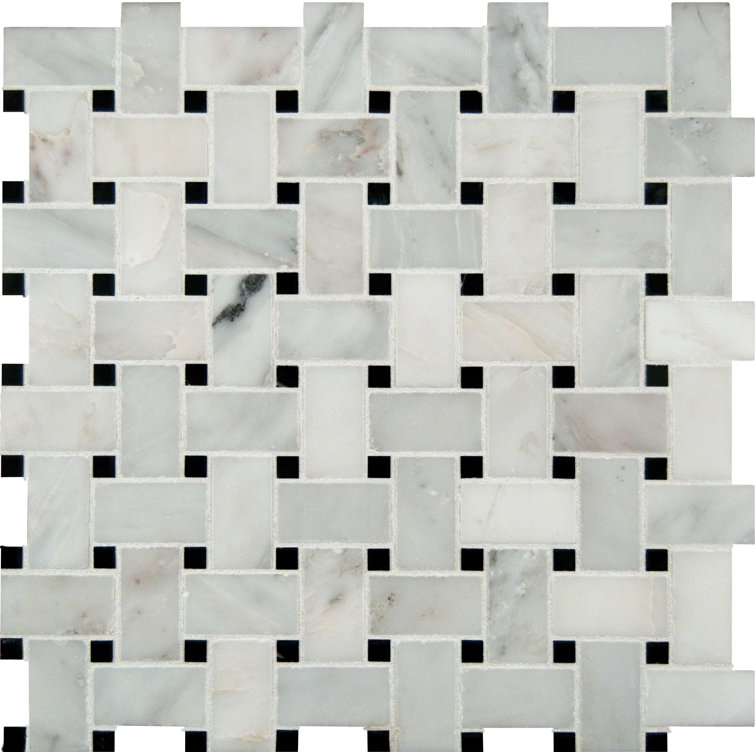 Arabescato Carrara White Marble Basketweave Mosaic Tile Sheet