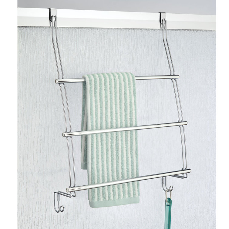 Chrome Over-the-Door Towel Rack with Storage Hooks