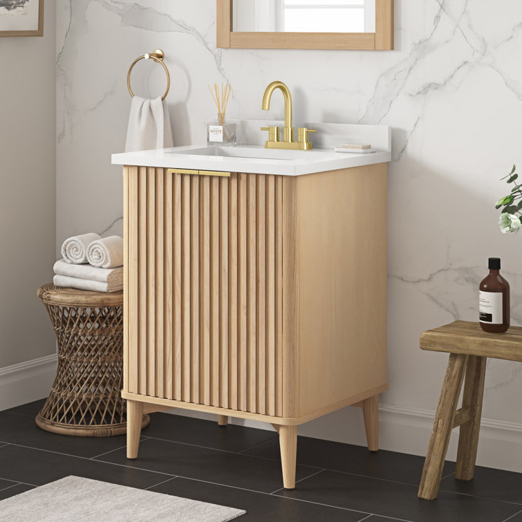 Gabi 24 in Rustic Ash Single Bathroom Vanity with White Marble Top