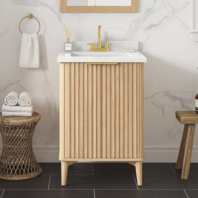 Gabi 24 in Rustic Ash Single Bathroom Vanity with White Marble Top