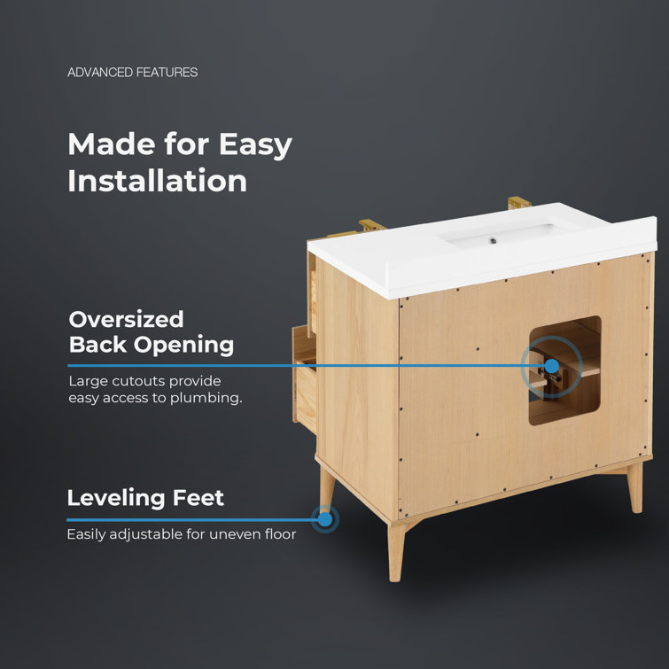 Ronson 36" Rustic Ash Single Sink Scandinavian Bathroom Vanity