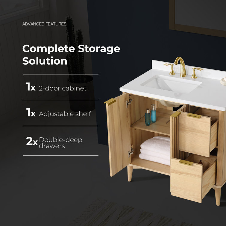Ronson 36" Rustic Ash Single Sink Scandinavian Bathroom Vanity
