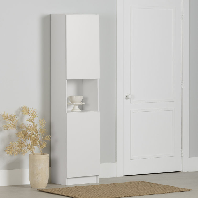 Pure White Tall Narrow Storage Cabinet with Handleless Doors