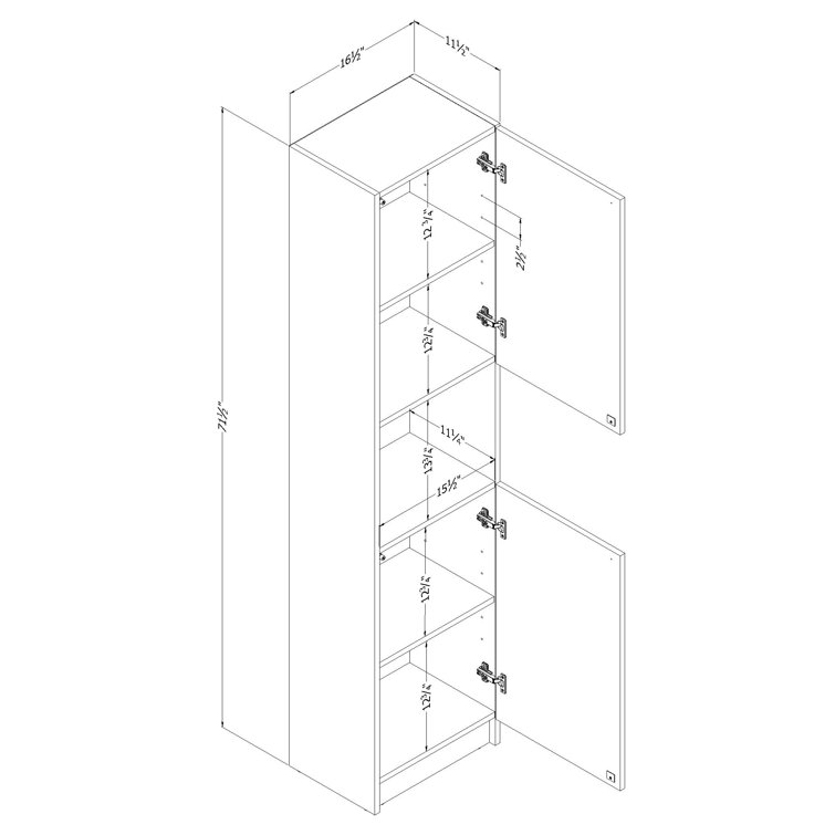 Pure White Tall Narrow Storage Cabinet with Handleless Doors
