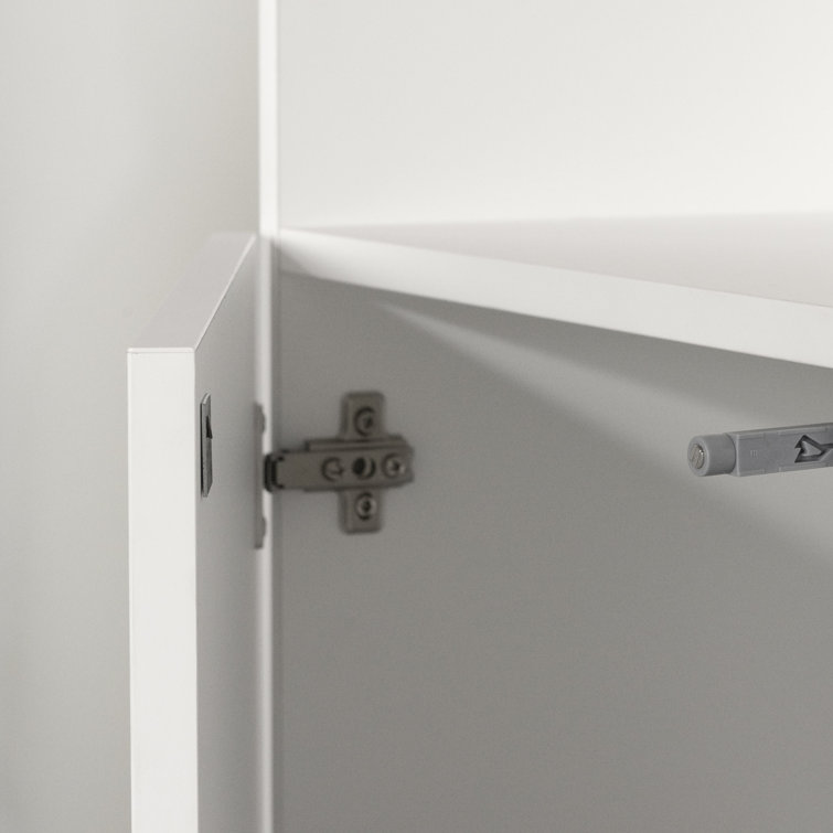 Pure White Tall Narrow Storage Cabinet with Handleless Doors