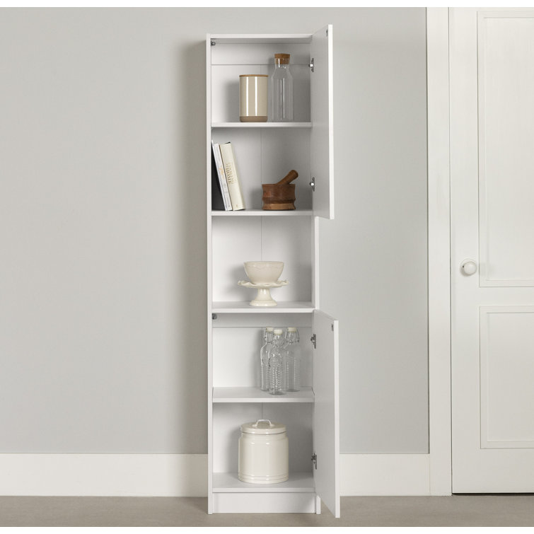 Pure White Tall Narrow Storage Cabinet with Handleless Doors