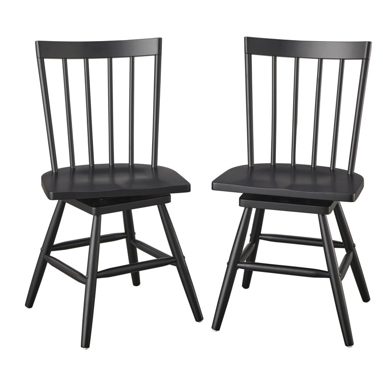 Black High Back Windsor Wood Dining Chairs Set of 2