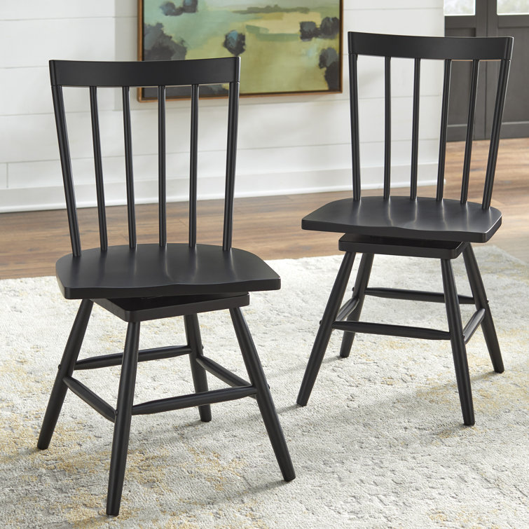 Black High Back Windsor Wood Dining Chairs Set of 2