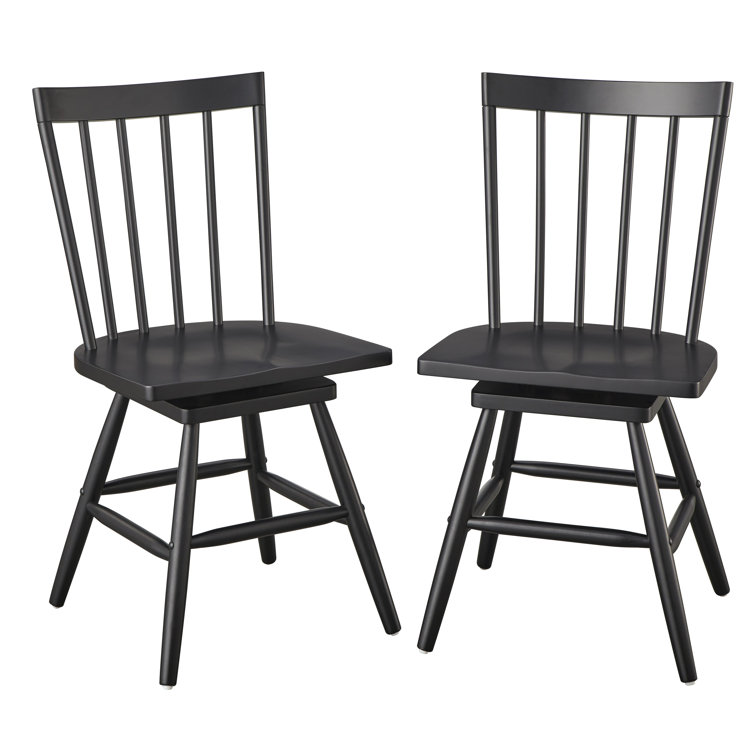 Black High Back Windsor Wood Dining Chairs Set of 2