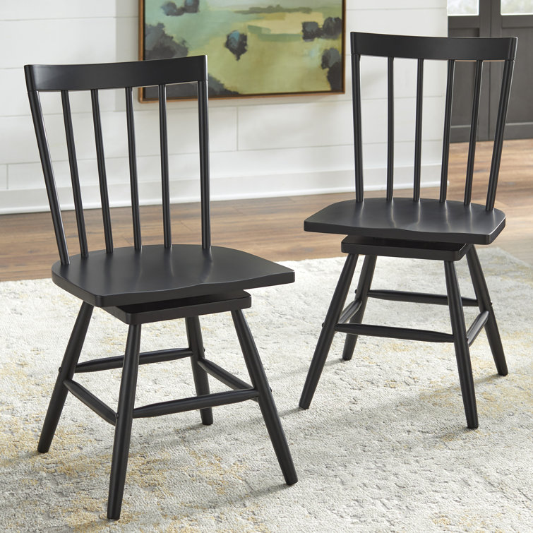 Black High Back Windsor Wood Dining Chairs Set of 2