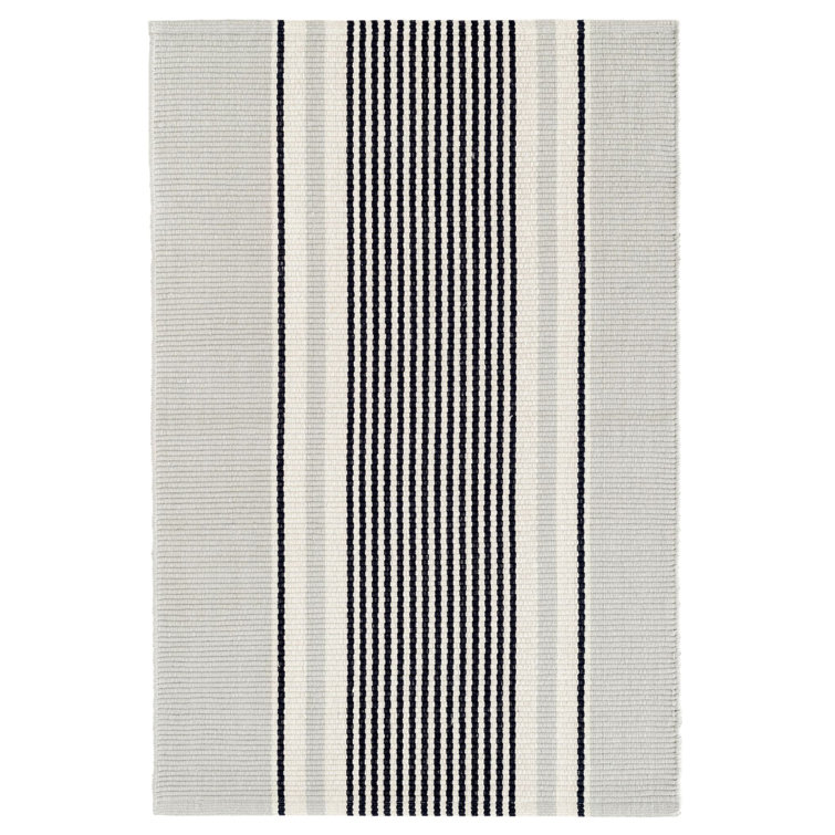 Gray and White Striped Handwoven Wool Cotton Rug 4' x 6'