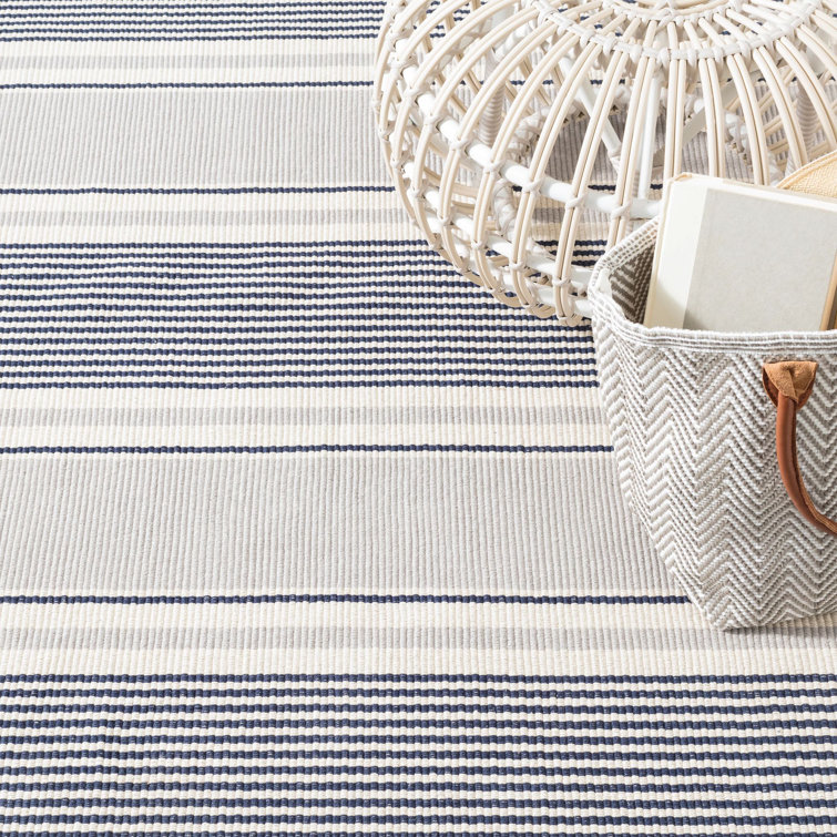 Gray and White Striped Handwoven Wool Cotton Rug 4' x 6'