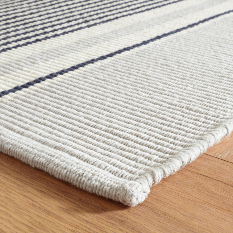 Gray and White Striped Handwoven Wool Cotton Rug 4' x 6'
