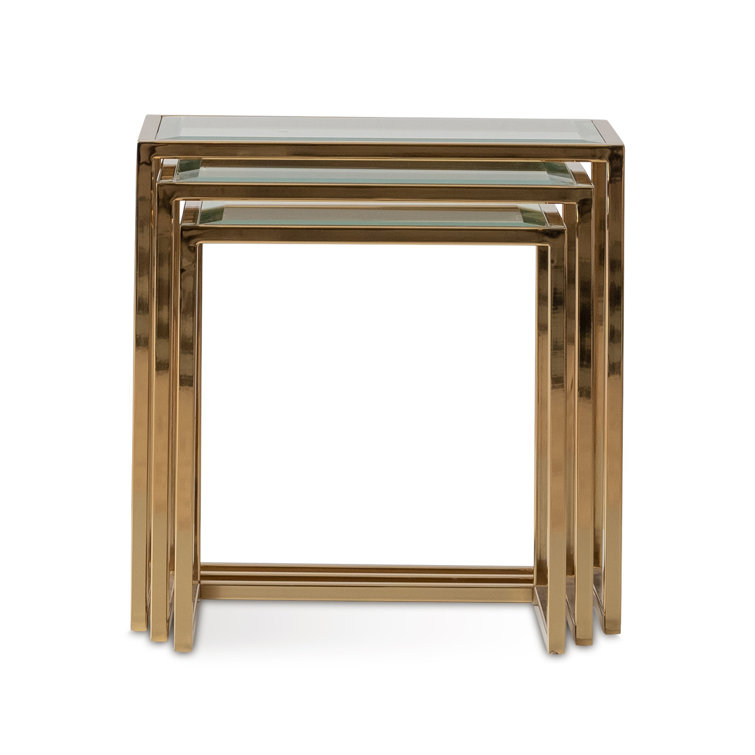 Gold Metal and Glass Rectangular Nesting Tables Set